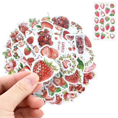 46 Stück Erdbeer Aufkleber, Handyhülle Dekoaufkleber, Mini Größe niedliche Erdbeer Scrapbook Aufkleber,DIY Dekoration Aufkleber Set für Reisekoffer, Laptop, Kalender, Scrapbook, Notebooks, Journal von JRSHIRLEYLTD