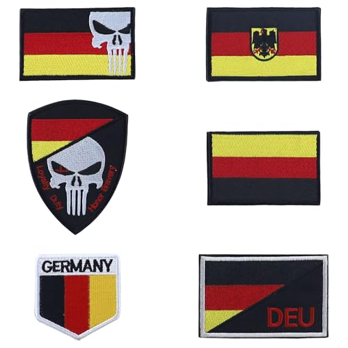 5 Stück Deutschland Flaggen Patch,Deutschland Totenkopf Für Militär Patches Aufkleber Patch Uniform Weste Hundegeschirr Patch Klett für Rucksäcke Militär von JRSHIRLEYLTD