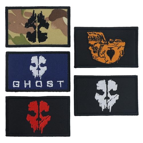 5 Stück Punisher Patches, Patches militär,Tactical Embroidery Patch Call of Duty Ghost bestickter Stoffaufnäher für Rucksäcke Militär Aufkleber Abzeichen Klettbänder von JRSHIRLEYLTD