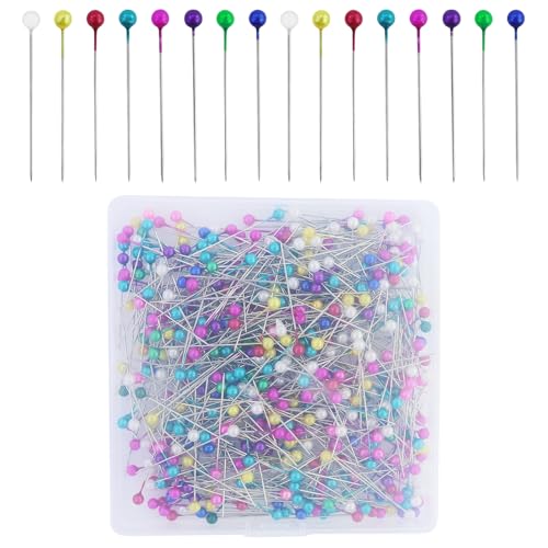 650 Stück Lange Glaskopfnadeln, runde Nadeln, Edelstahlnadeln, Nadeln mit Kopf, zum Basteln, Nähen, Schmuckteile, Dekoration (Multicolor) von JRSHIRLEYLTD