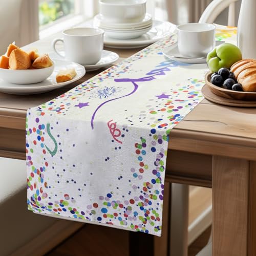 Geburtstag Tisch Läufer, Bunte Punkt Geburtstag Tischdecke mit 4 Tischtuch Klammern, Geburtstag Tischwäsche für Party, Dekoration, Essen (33 x 183 cm) von JRSHIRLEYLTD