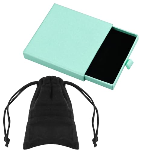 Hellgrüne Schmuck-Geschenkbox mit Flanellbeutel, 9 x 9 x 1,8 cm, kleine Schmuckschatulle, für Halsketten, Armbänder, Ohrringe, Kraft-Organizer, tragbar, quadratisch, mit Deckel, kleine Geschenkbox von JRSHIRLEYLTD