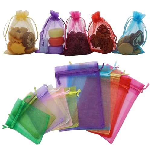 JRSHIRLEYLTD 105 Stück Organzasäckchen, Geschenksäckchen Klein, Bunt Organza Säckchen, Schmuckbeutel, Organzabeutel, Schmucksäckchen für Schmuck Glasnuggets Süßigkeiten Weihnachtsfest (7X9,10X15cm) von JRSHIRLEYLTD