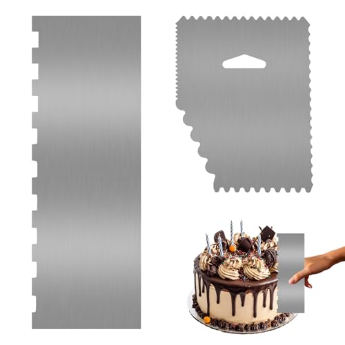 JRSHIRLEYLTD 2 Stück Tortenschaber Kuchenschaber Edelstahl Tortenspachtel Zum Glätten mit Teigspachtel 2 in 1 Seitenschaber Kuchen Dekorieren Kamm für Kuchen Buttercreme Mousse Konditoreien DIY von JRSHIRLEYLTD