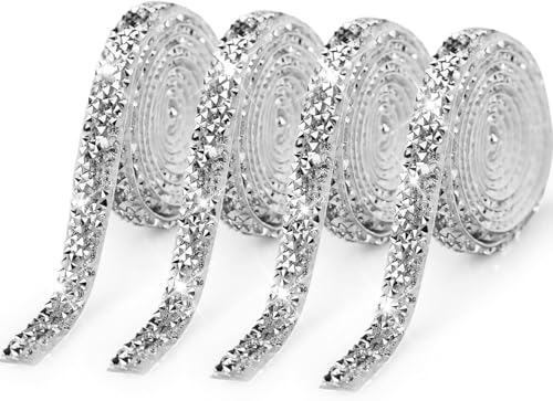 JRSHIRLEYLTD 4 Rollen Kristall-Diamantband, selbstklebender Kristall-Strassstein, Glitzer-Harz-Strassgürtel, dekorative glänzende Steinaufkleber-Rolle, für Hochzeit, Geburtstag, DIY (Silber, 10mm) von JRSHIRLEYLTD