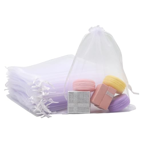 JRSHIRLEYLTD Weiß Organzasäckchen, 50 Stück OrganzaBeutel mit Kordelzug 15 x 20 cm Organza Beutel Trauben Schutzbeutel mit Zugband Geschenksäckchen für Schmuck Geschenke Süßigkeiten Hochzeit von JRSHIRLEYLTD
