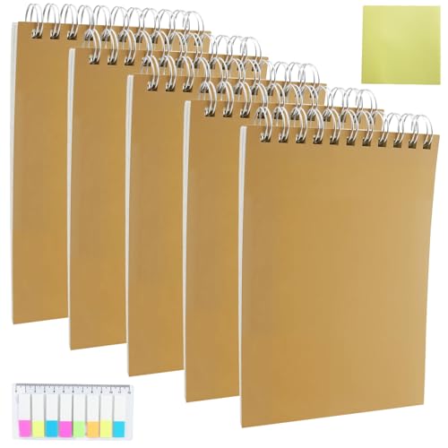 Notizbuch A6 Kariert, 5 Stück 80 Blatt Schreibblock Kariert, Kraft Cover Collegeblock, Klein Spiral Notizheft mit Haftstreifen, Journal Tagebuch Schreibblock, mit 1 Gelber Haftnotizzettel von JRSHIRLEYLTD