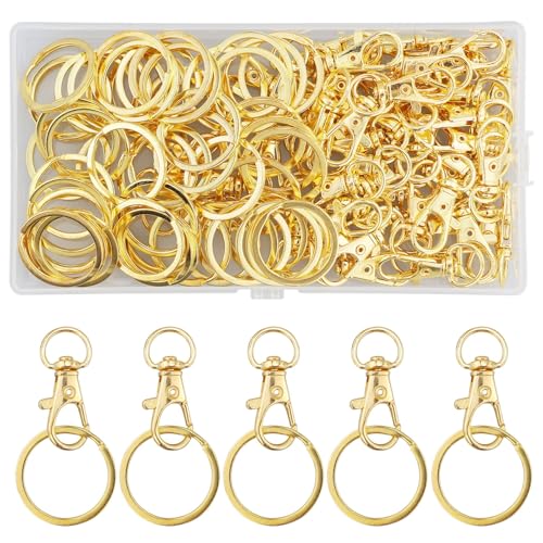 Schlüsselring Edelstahl Klein 55 Stück Karabiner Schlüsselanhänger Basteln Selber Machen Ringe Karabinerhaken mit Drehgelenk(Golden) von JRSHIRLEYLTD