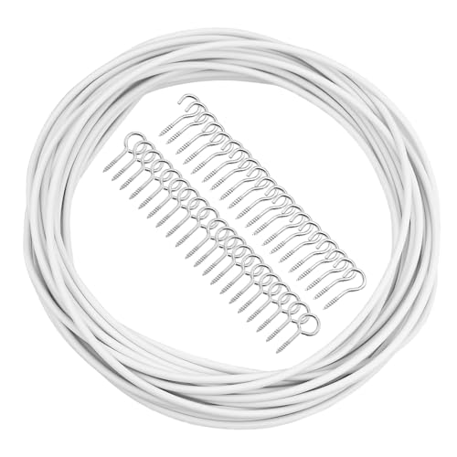 Vorhangdraht, 10 m, weißer Vorhangdraht mit Vorhang, 20 Haken und 20 Ösen, Vorhangschnur für Gardinenstange, hängende Vorhang, Kleidung, Netz, Vorhangbefestigungen, Badezimmerzubehör Vorhangdraht, 10 m, weißer Vorhangdraht mit Vorhang, 20 Haken und 20 Ösen, Vorhangschnur für Gardinenstange, hängende Vorhang, Kleidung, Netz, Vorhangbefestigungen, Badezimmerzubehör von JRSHIRLEYLTD
