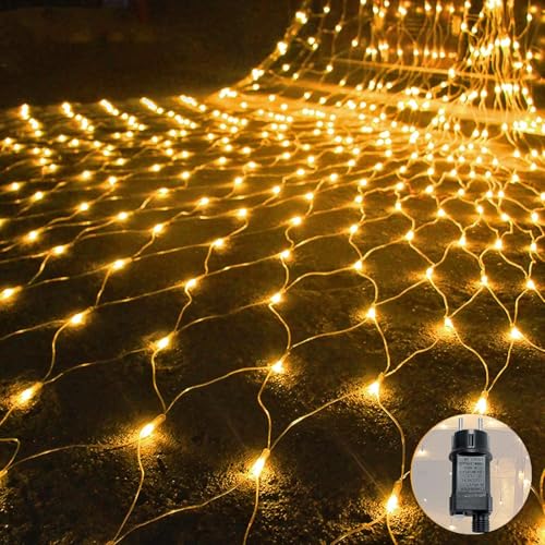 JRUKM Lichternetz für Innen und Außen, 6x4m Warmweiß LED Lichterkette Wasserdicht IP44 mit 8 Beleuchtungsmoden Für Garten,Balkon,Zimmer,Hausdeko,Party und Weihnachtsdekoration von JRUKM