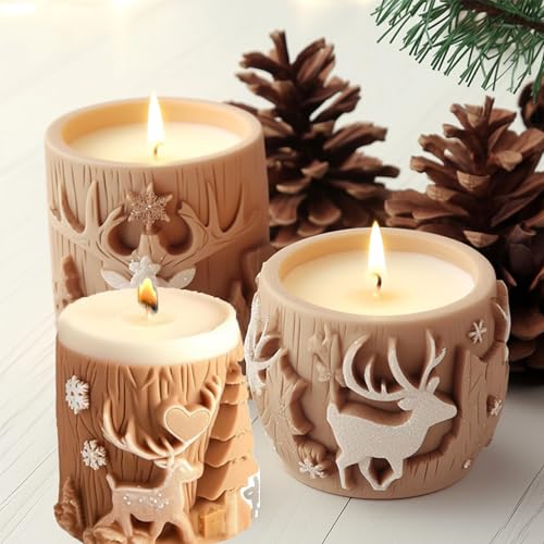 Silikonformen Gießformen 3 Stück 3D Kerzen Silikonform Kerzenform Weihnachten Seifenform formen zum Gießen Herstellung für Kerzen Weihnachtsdeko (Elch) von JRUKM