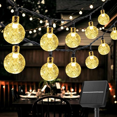 Solar LED Lichterkette Aussen Solar Lichterkette 6m 30 LED mit 8 Modi Solar Beleuchtung Kristall Kugeln Außen Wasserfest IP44 für Garten Terrasse Balkon Party Hochzeiten Dekoration (Warmweiß) von JRUKM