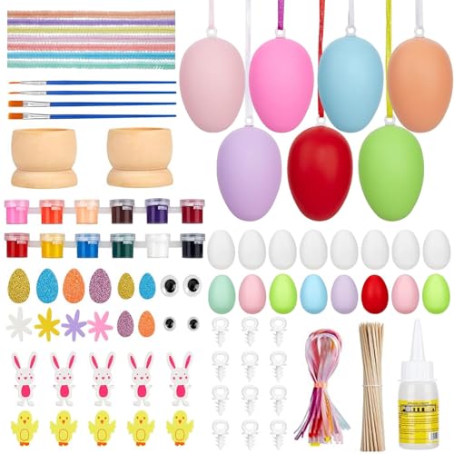 JRYBXS 50 Ostereier, DIY Ostereier Set, weiße hängende Plastikeier und bunte Ornamenteier, Ostern basteln Kinder, Ostern geschenke Kinder, Ostern deko, Partygeschenk von JRYBXS