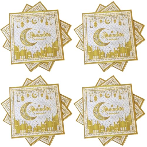 Ramadan Servietten,Ramadan Deko,33 × 33cm Schwarzes Gold Ramadan Dekoration Servietten Ramadan, 20 Stück Ramadan Tischdeko Eid Mubarak Dekoration Servietten,für Party und Familienessenzubehör (1) von JRYBXS