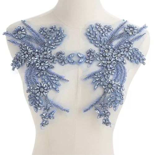 JRYYR 1 Paar handgefertigte Strass-Applikationen, 26,5 x 18 cm, DIY-Applikation, Applikation für Kleidung, Nähen, Perlenapplikation für Hochzeitskleid, Bekleidungszubehör (Hellblau-1) von JRYYR