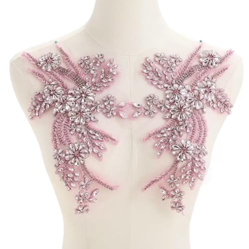 JRYYR 1 Paar handgefertigte Strass-Applikationen, 26,5 x 18 cm, DIY-Applikation, Applikation für Kleidung, Nähen, Perlenapplikation für Hochzeitskleid, Bekleidungszubehör (Hellrosa) von JRYYR