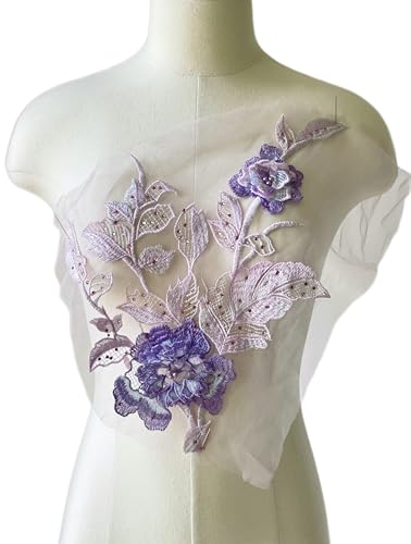 JRYYR Blumen-Pailletten-Applikation, handgefertigt, zum Aufnähen, 3D-Blumen-Applikationen für Kleidung, Kleider, Tanzkostüme, Taschen, Heimdekoration (Violett-Rosa-B) von JRYYR