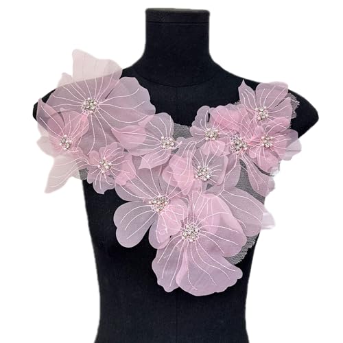 JRYYR Blumen-Spitzenapplikationen, 3D-Stickerei-Aufnäher für Kleider, rosa Blumen-Applikationen für Kleidung, Taschen, Schmuck, DIY Handwerk (Rosa-2) von JRYYR