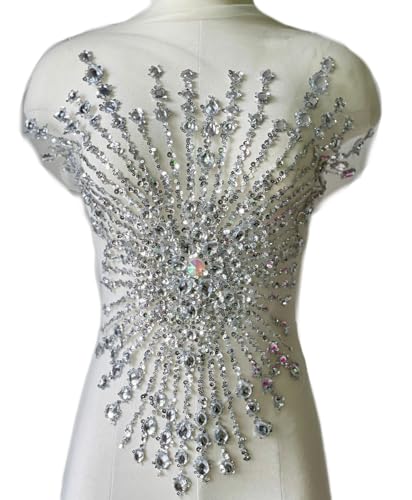 JRYYR Perlenstoff zum Aufbügeln, silberfarbene Strass-Applikation für Kleider, Bühnenkostüme, Hochzeitskleider, DIY Trim Patches (Stil 9) von JRYYR