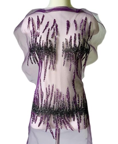 JRYYR Perlenstoff zum Aufbügeln, violette Perlenapplikation für Kleider, Bühnenkostüme, Hochzeitskleider, DIY Trim Patches (Stil 1) von JRYYR