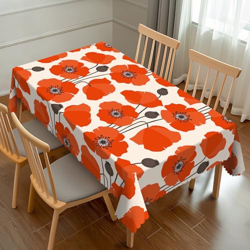 JRZHXYA Tischdecke mit Mohnblumen-Motiv, Vintage, 137 x 183 cm, rustikaler Garten, rechteckig, waschbar, Tischdecke für Party, Picknick, Abendessen, 137 x 183 cm von JRZHXYA