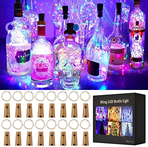 JRing 16 Stück Flaschen-Licht 20 LEDs 2M Flaschenlicht Farbenfroh Lichterkette korken Stimmungslichter Weinflasche Nacht Licht für Flasche DIY, Party, Garten, Weihnachten, Halloween, Hochzeit Deko von JRing