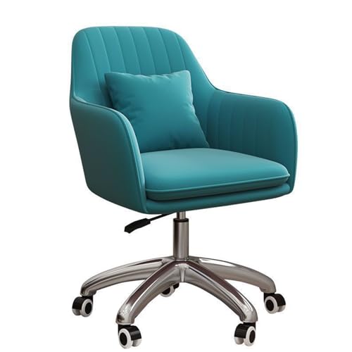 Drehbarer Ankleidestuhl mit Rollen, höhenverstellbarer Schreibtischstuhl für Zuhause, Schlafzimmer, Büro, goldener Samtstoff und Latexkissen, Make-up-Stuhl mit Rückenlehne und Armlehnen (beige) Blue von JS Ellie