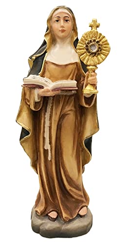 JS Garten Deko Statue Heilige Chiara von Assisi H 15 cm Heiligenfigur Holzfigur Holzstatue Holz Figur aus Ahornholz von Dolfi von JS Garten Deko