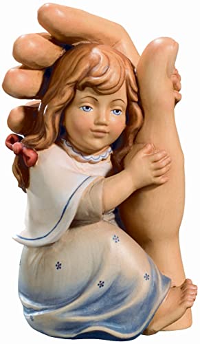 Schützende Hand mit Mädchen blaues Kleid H 13 cm handgeschnitzt Schutzengel Engel Holzfigur Deko Statue aus Ahornholz Dolfi von JS Garten Deko