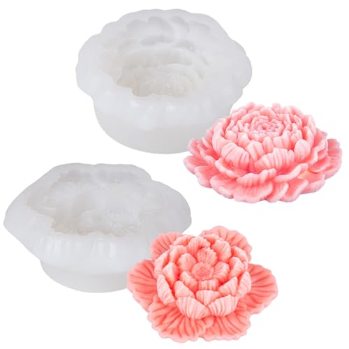 JS MOLD 2 Stück Pfingstrose Kerzen Gießen Formen,3D Kerzenform Pfingstrose Blumen Kerzen Silikonform,Silikonformen Gießformen Blumen,für Aroma-Kerzen, Seifen, Kunsthandwerk Dekorationen (2 Set) von JS MOLD