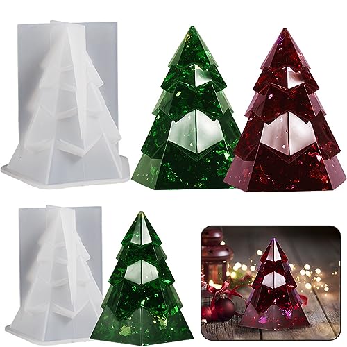 JS MOLD 2 Stück Weihnachtsbaum Silikonformen Epoxidharz,Weihnachtsbaum-Kerzenformen,DIY Silikon Kerzen Gießform Weihnachten Epoxidharz Form für DIY Kerze Seife Kuchen Dekoration (B) von JS MOLD