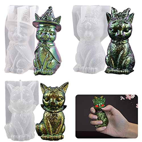 JS MOLD 3 Stücke Gießformen Epoxidharz Katze,Dämon Pirat Katze Schlüsselanhänger Silikonform,3D Nette Katze Silikonform, DIY Epoxidharz Formen Für DIY Basteln,Katze Tischdeko von JS MOLD