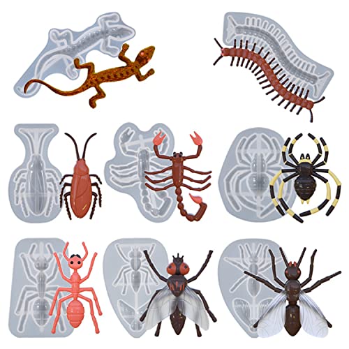 JS MOLD 3D-Tierharz-Formen,8 Stück Insekten Silikonformen Epoxidharz,Eidechse,Skorpion, Tausendfüßler,Resin Molds Harz Gießen Forme für Desktop Dekoration Wandbehang von JS MOLD