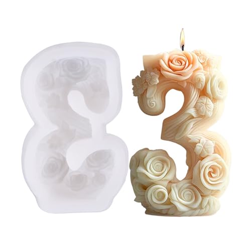 JS MOLD 3D Zahlen Kerzen Formen Silikon Gießformen, Kerzenformen zum Gießen Silikon-Kerzenform,Kerzen Selber Machen Set Formen für Duftkerzen, Handwerk Ornamente (3) von JS MOLD