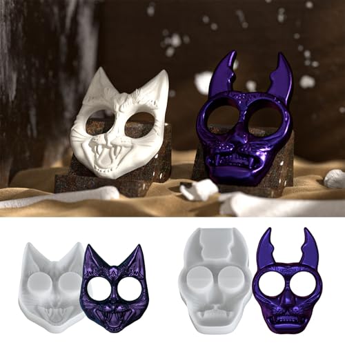 JS MOLD Halloween-Harzformen,Halloween Silikonform sleutelhanger set - Duivel/kattenkop/tijgerkop,DIY voedselveilige mallen, voor het maken van hangers en kunstwerken van hars (Halloween) von JS MOLD