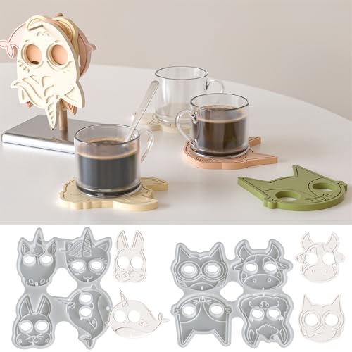 JS MOLD Halloween-Harzformen,Halloween Silikonform sleutelhanger set - Duivel/kattenkop/tijgerkop,DIY voedselveilige mallen, voor het maken van hangers en kunstwerken van hars (Untersetzer-Form) von JS MOLD