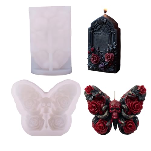 JS MOLD Halloween Totenkopf Kerzenform,2 Stück Rosen-Grabstein Silikonformen Gießformen,DIY Totenkopf Kerzen Formen Silikon,Halloween-Dekoration für zu Hause JS MOLD Halloween Totenkopf Kerzenform,2 Stück Rosen-Grabstein Silikonformen Gießformen,DIY Totenkopf Kerzen Formen Silikon,Halloween-Dekoration für zu Hause von JS MOLD