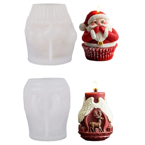 JS MOLD Kerzen Gießform Weihnachten,Elch, Weihnachtsmann, Tannenzapfen, Glöckchen,Weihnachtsbaum Kerzenform, DIY Silikonform für Weihnachten Deko (2-SET) von JS MOLD