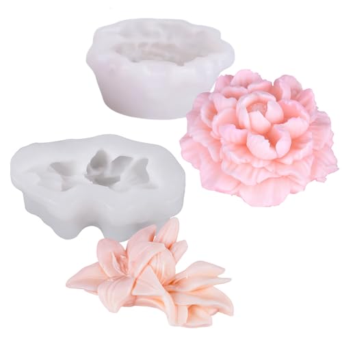 JS MOLD Kerzen Silikonformen,2 Stücke Blumen Formen,Pfingstrose Blume Kerzenformen,Peony Flower Mousse Cake Silicone Mold,Blumen Kerzengießformen für DIY Handgefertigten von JS MOLD