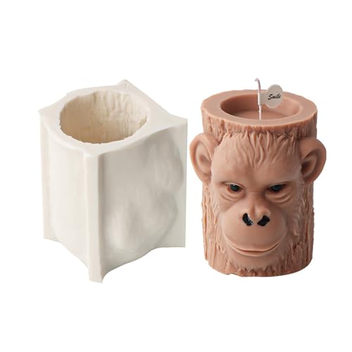 JS MOLD Kerzenform Silikon,3D-Tiger, Löwe, AFFE, Elefant, Baumstumpf, Kerzengussform,Tiere Gießform Silikonform Für Die Herstellung Von Schokolade, Kerzen, Seife, Kunsthandwerk (AFFE) von JS MOLD