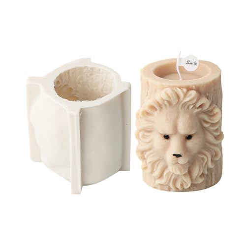 JS MOLD Kerzenform Silikon,3D-Tiger, Löwe, AFFE, Elefant, Baumstumpf, Kerzengussform,Tiere Gießform Silikonform Für Die Herstellung Von Schokolade, Kerzen, Seife, Kunsthandwerk (Löwe) von JS MOLD