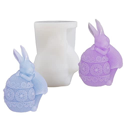 JS MOLD Ostern Kaninchen Silikonform 3D Osterhase Kerzenformen Seifenform Ostern Kaninchen Kerzen Gießformen DIY Silikon Gießform für Handwerk Ornamente, Duftkerze (A) von JS MOLD