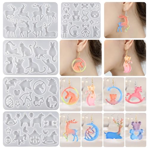JS MOLD Schmuck Gießform Silikon,Ohrringe Resin Formen,Epoxidharz Formen Schmuck Set, Silikonformen Epoxidharz Für Schmuckherstellung Anhänger Halskette Ohrringe Dekoration (5 Set a) von JS MOLD
