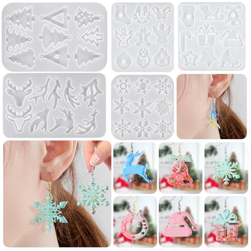 JS MOLD Schmuck Gießform Silikon,Ohrringe Resin Formen,Epoxidharz Formen Schmuck Set, Silikonformen Epoxidharz Für Schmuckherstellung Anhänger Halskette Ohrringe Dekoration (5set b) von JS MOLD