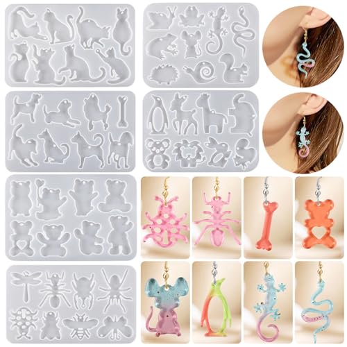 JS MOLD Schmuck Gießform Silikon,Ohrringe Resin Formen,Epoxidharz Formen Schmuck Set, Silikonformen Epoxidharz Für Schmuckherstellung Anhänger Halskette Ohrringe Dekoration (6set) von JS MOLD