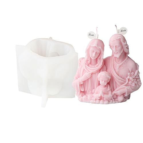 JS MOLD Silikonform Kerzen Gießform,Dreiköpfige Familie Jesus und Maria Silikonform Kerzengießform,Jesus Silikon-Kerzenform Für die Herstellung Von Kerzen, Aromasteinen, Schokolade (B) von JS MOLD