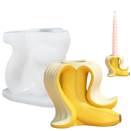 JS MOLD Silikonform Kerzenhalter,Bananen-Kerzenhalter Silikonform,dekorative Bananenform, silikonformen gießformen kerzenhalter,Beton Kerzenständer Silikon für Diy Harzguss, Kunst Heimdekoration von JS MOLD