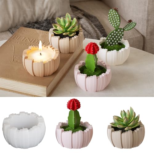 JS MOLD Silikonform Kerzenhalter,Rund GießForm Kerzenhalter,Silikon Gießformen für Kerzen Blumentöpfe,Silikonformen für Beton Gips DIY Kerzen Vase Blumentopf (10,3x5,3cm) von JS MOLD