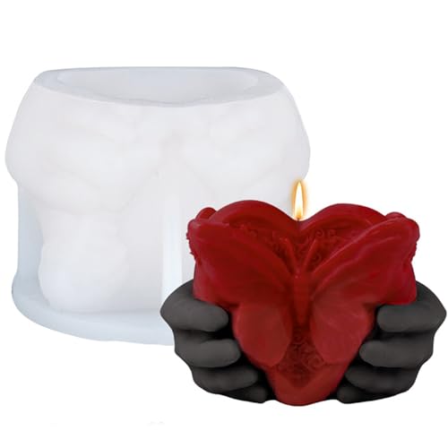 JS MOLD Silikonformen Gießformen,3D Herz Kerzenformen Silikon,DIY Harz Formen Liebe in Deinen Händen,Herz Kerzenformen zum Gießen, für Geburtstag Valentinstag Muttertag (A) von JS MOLD