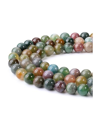 JSDDE 8 mm Perlen aus Natursteinen für Schmuck zum Selbermachen, runde Perlen, harte Steine, für Armband, Edelsteine für Yoga, Modeschmuck, Halskette, handgefertigt, indischer Achat von JSDDE
